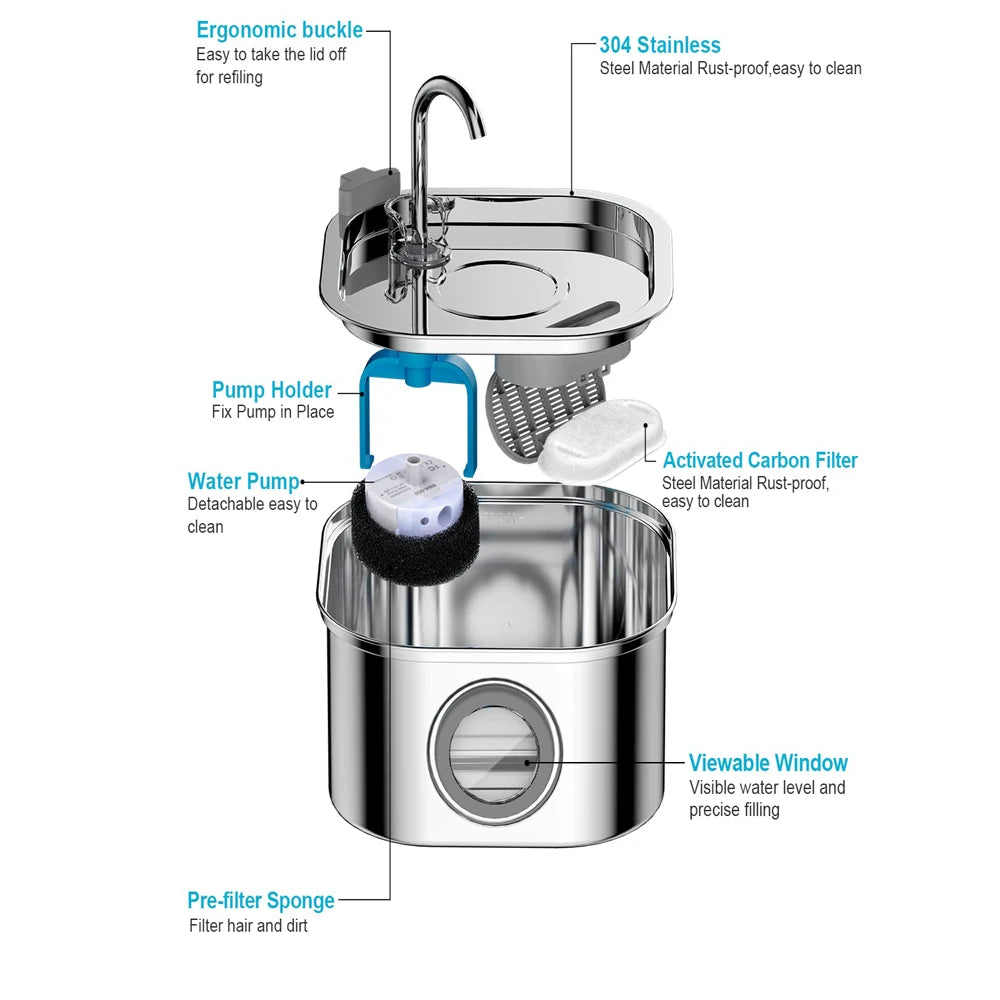 Stainless Steel Automatic Cat Water Fountain
